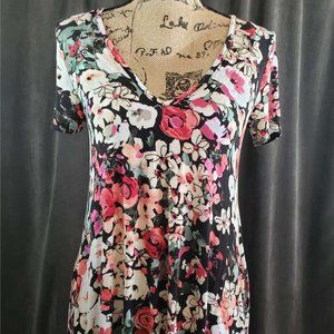 Floral V Neck Mid Length Dress Small